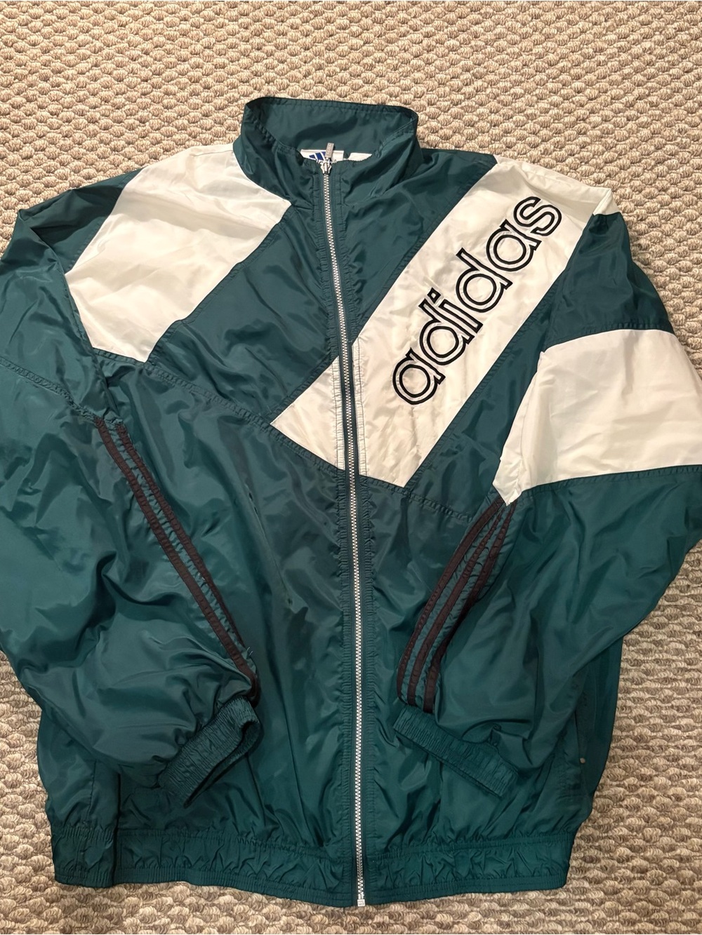 Vintage 90s Adidas Big Logo Windbreaker Jacket Green White Men's 2XT Tall Rare